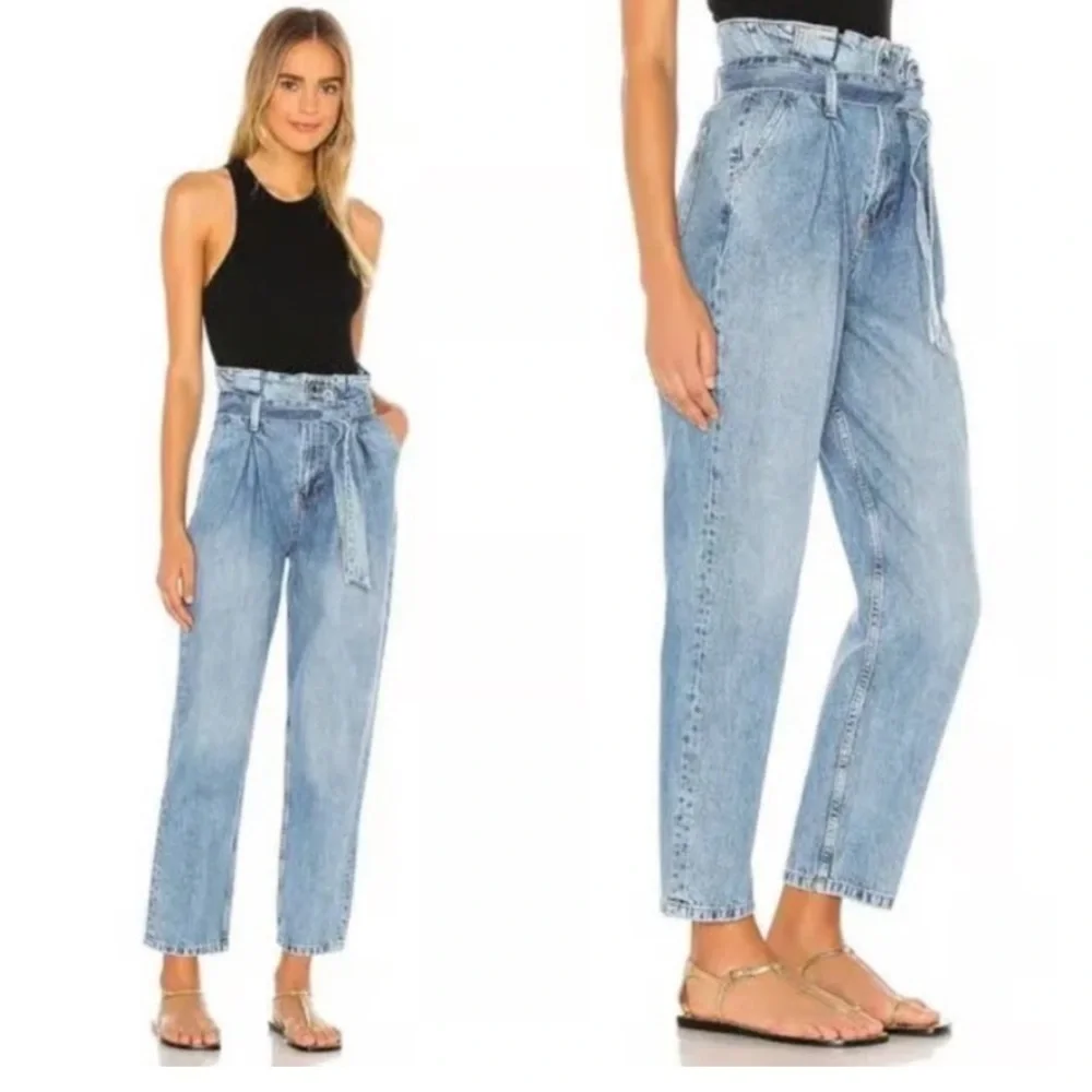 Anine Bing Jeans‎ Everly Paper Bag Waist High Rise Denim Women's Size 25 Blue